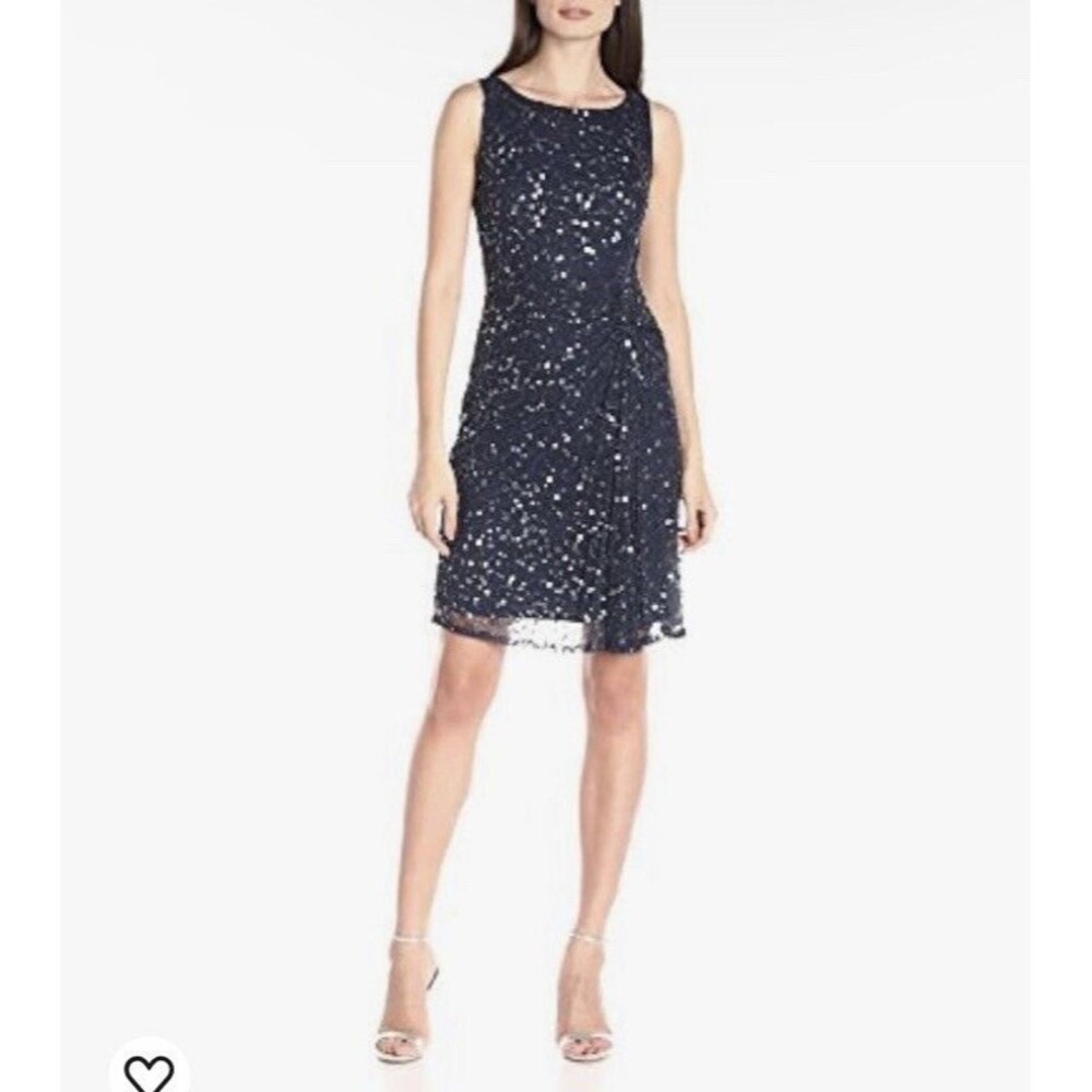 Patra Women's Sz 8P Navy Knee Length Special Occasion Sequin Cocktail Dress